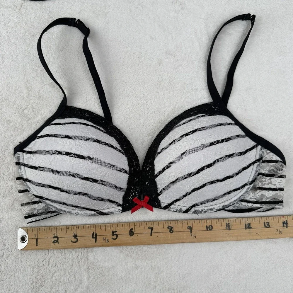La Senza Perfectly Me Lace Bra Black White Stripe Underwire 36C Y2K Princesscore - Picture 3 of 8